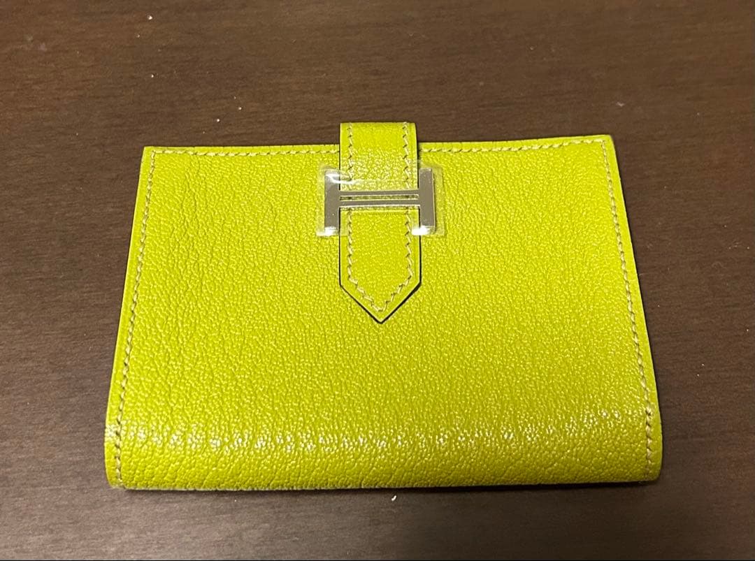 美品 エルメス べアン カードケース HERMES エトゥープ シルバー金具