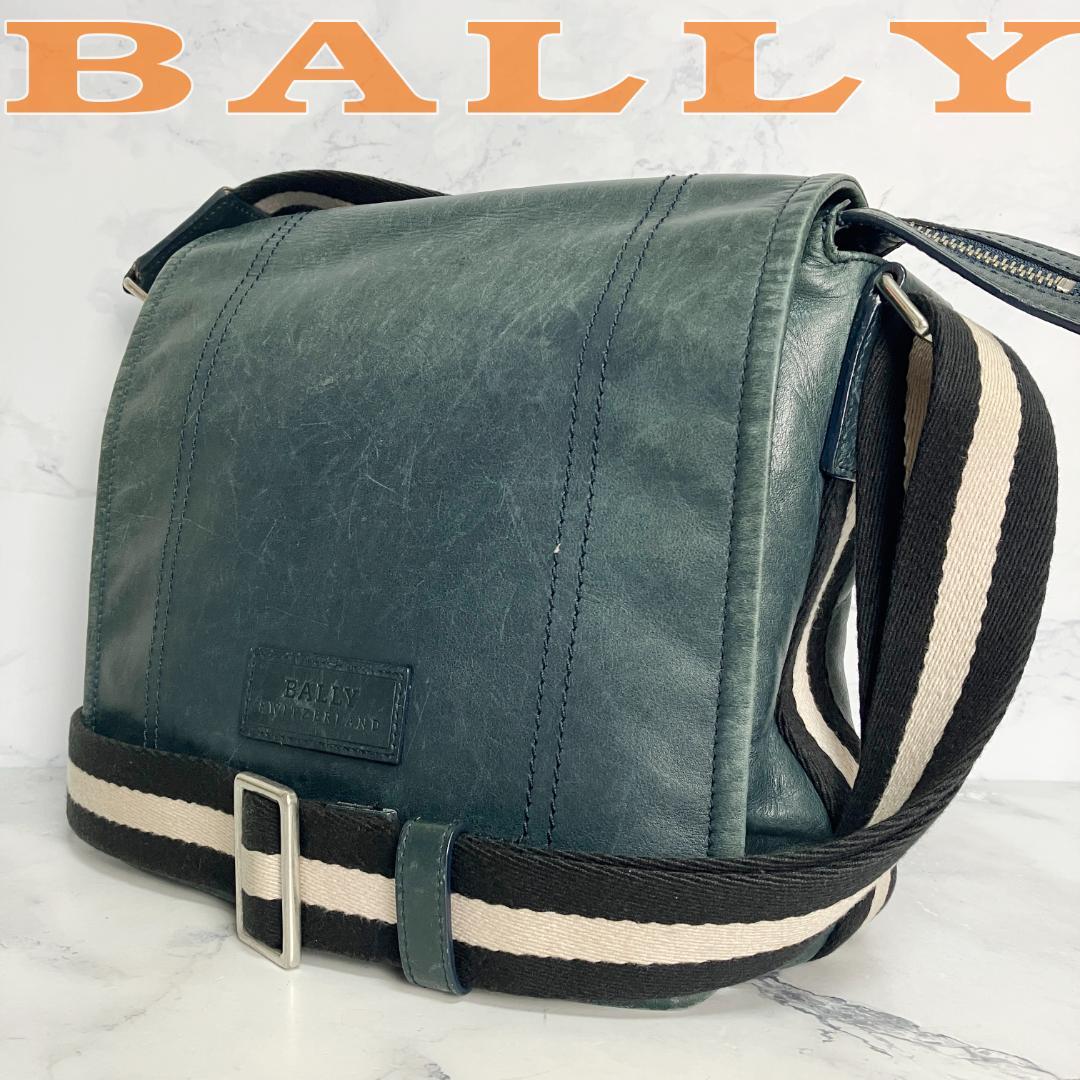 B837【本革】BALLY★ダークグリーン レザー ショルダーバッグ