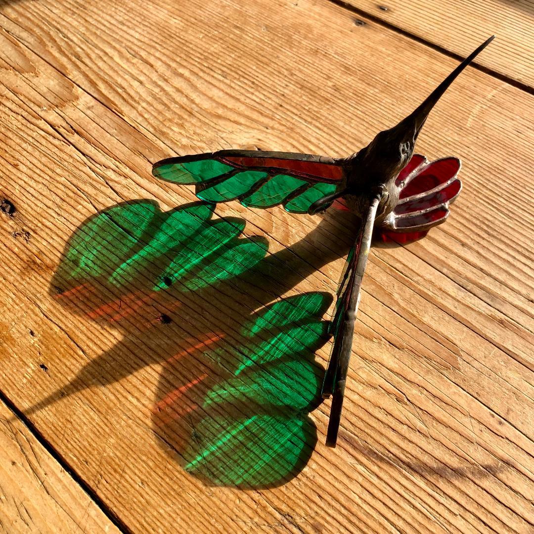 ヴィンテージ　ハチドリ　ハミングバード　アメリカ製　ステンドグラス　オーナメント