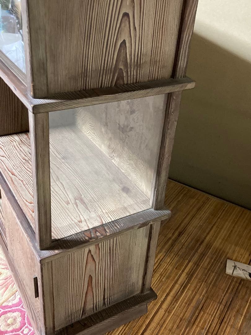 【神代杉】 骨董 アンティーク 飾り棚 茶箪笥 水屋 古民具 天板一枚板