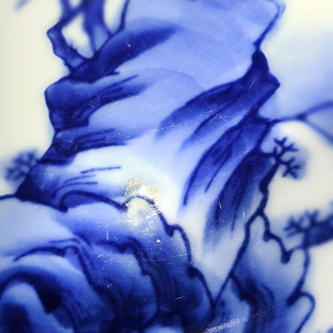 古伊万里 染付三つ鉢 山水風景文 手描き 明治骨董 古美術品 蒐集家放出美品