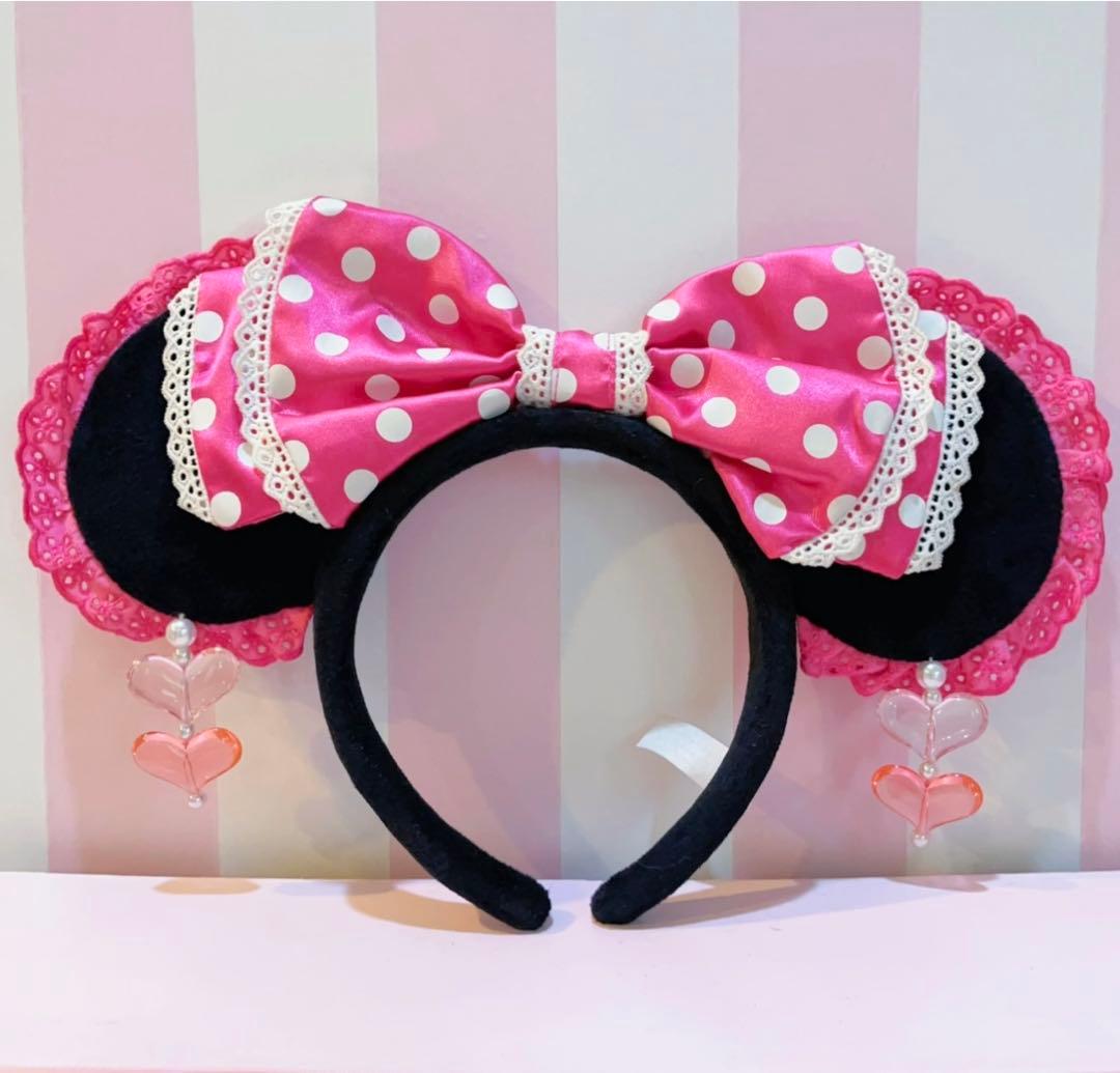 ディズニー　イヤリング　カチューシャ　ピンク　水玉　レース　フリル