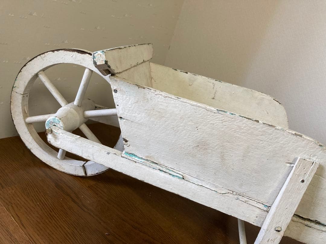 フランス アンティーク ホワイト ペイント 木製カート 手押し車 花車プランター