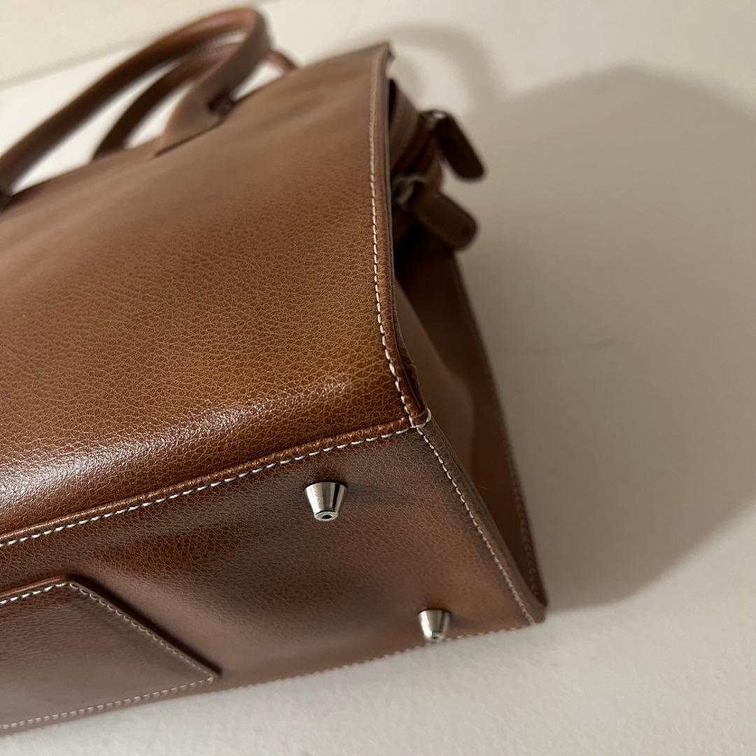 濱野 ハマノ ミーティア ブラウン ハンドバッグ ブラウン レザー 金具