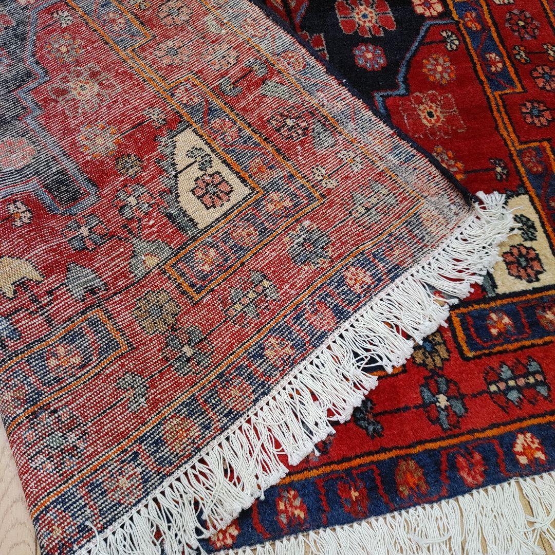 ペルシャ絨毯 205x135 手織り 美術品 草木染 ハマダン産クリーニング済み