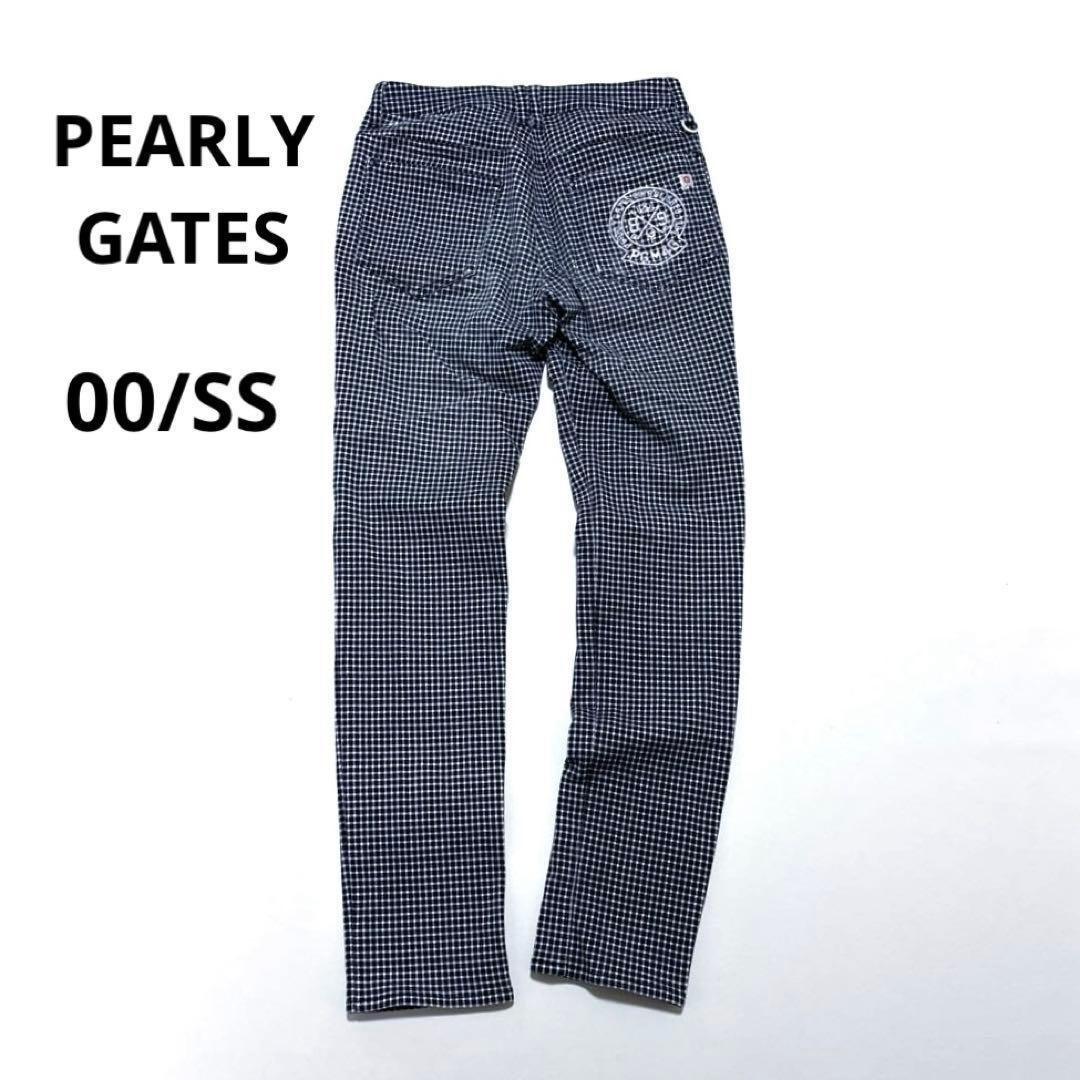 パーリーゲイツ　00/SS レディース　ロングパンツ　ネイビー　チェック　刺繍
