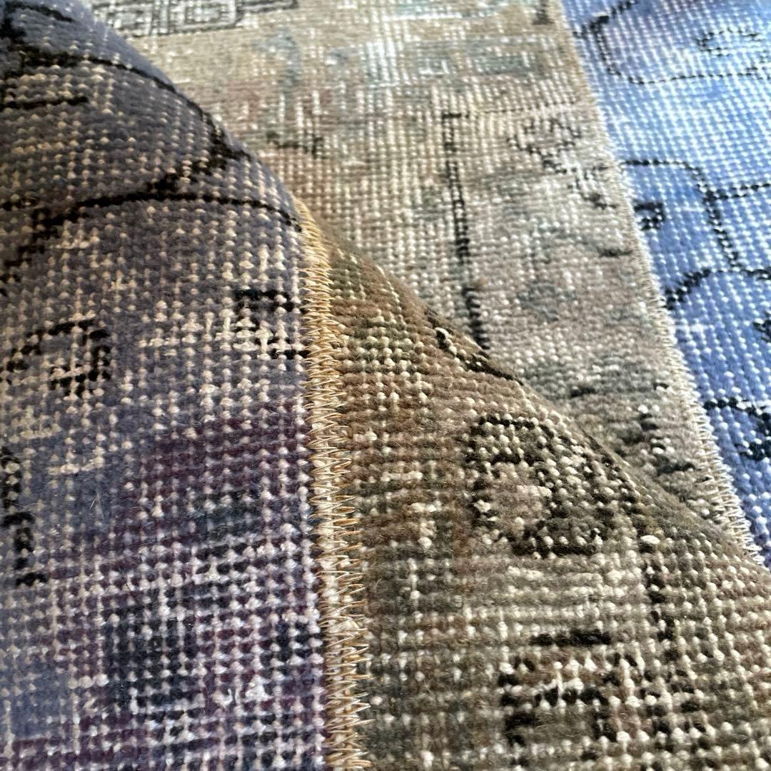 58×82 パッチワークオーバーダイ　ブルー×グレイ　トルコヴィンテージラグ