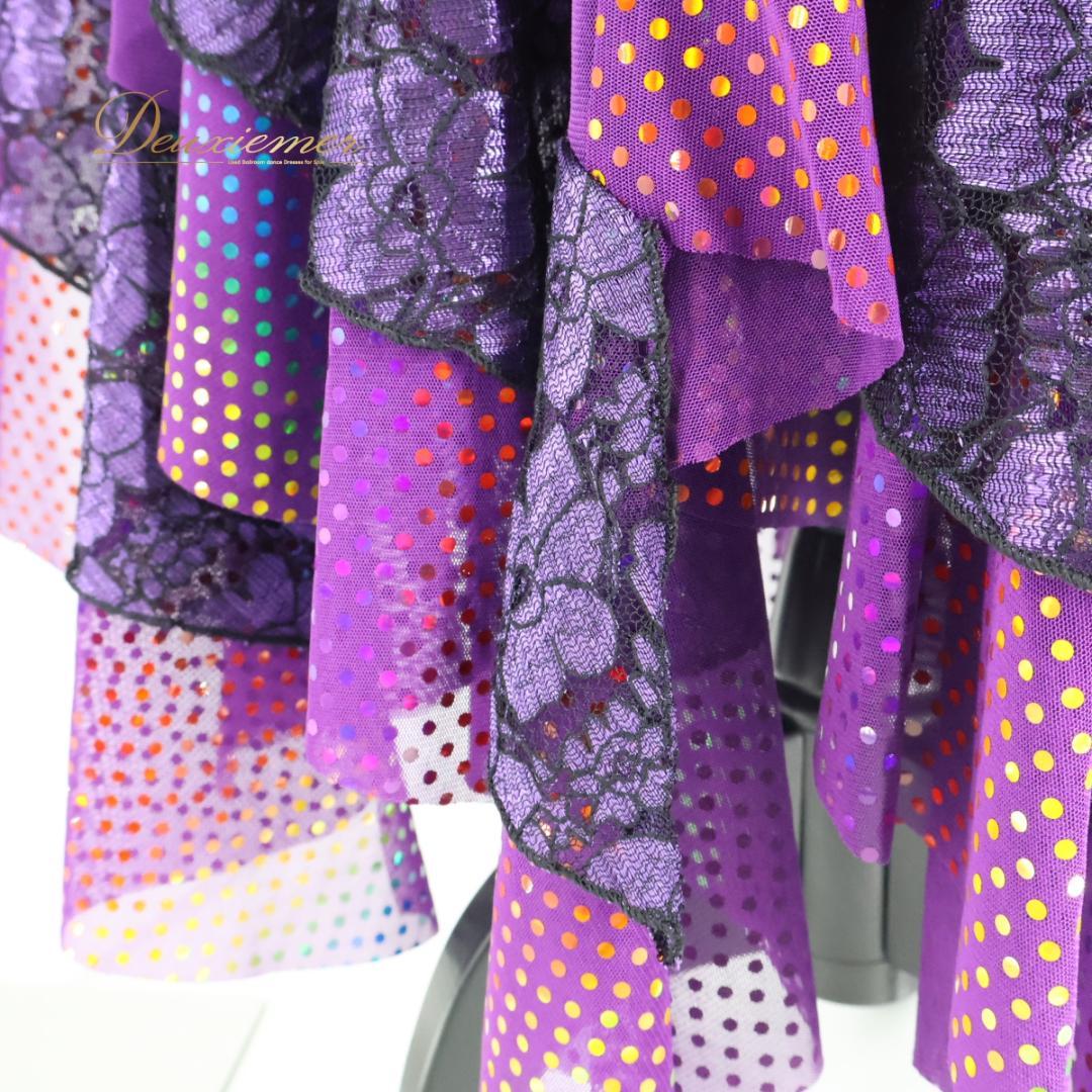 【美品 社交ダンス衣装】パープル トップス スカート 上下セット レッスン着 紫