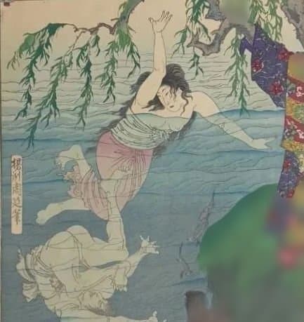 浮世絵版画、東繪畫夜競（岡崎水練) 橋本周延画、明治19年出版