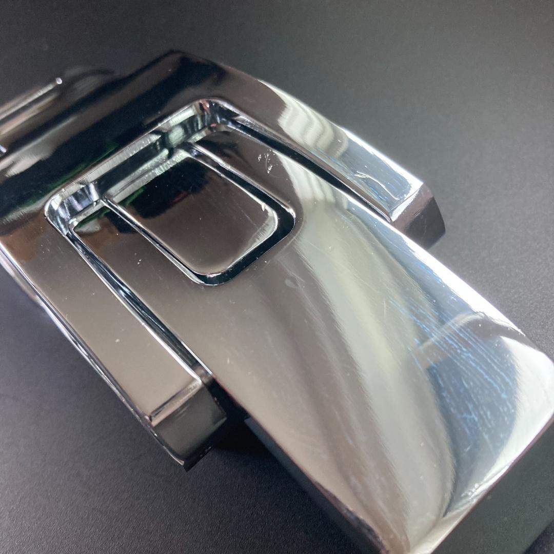 訳アリ パワーベルト レバーアクション 本革 ワンタッチ可変式 茶×光沢シルバー