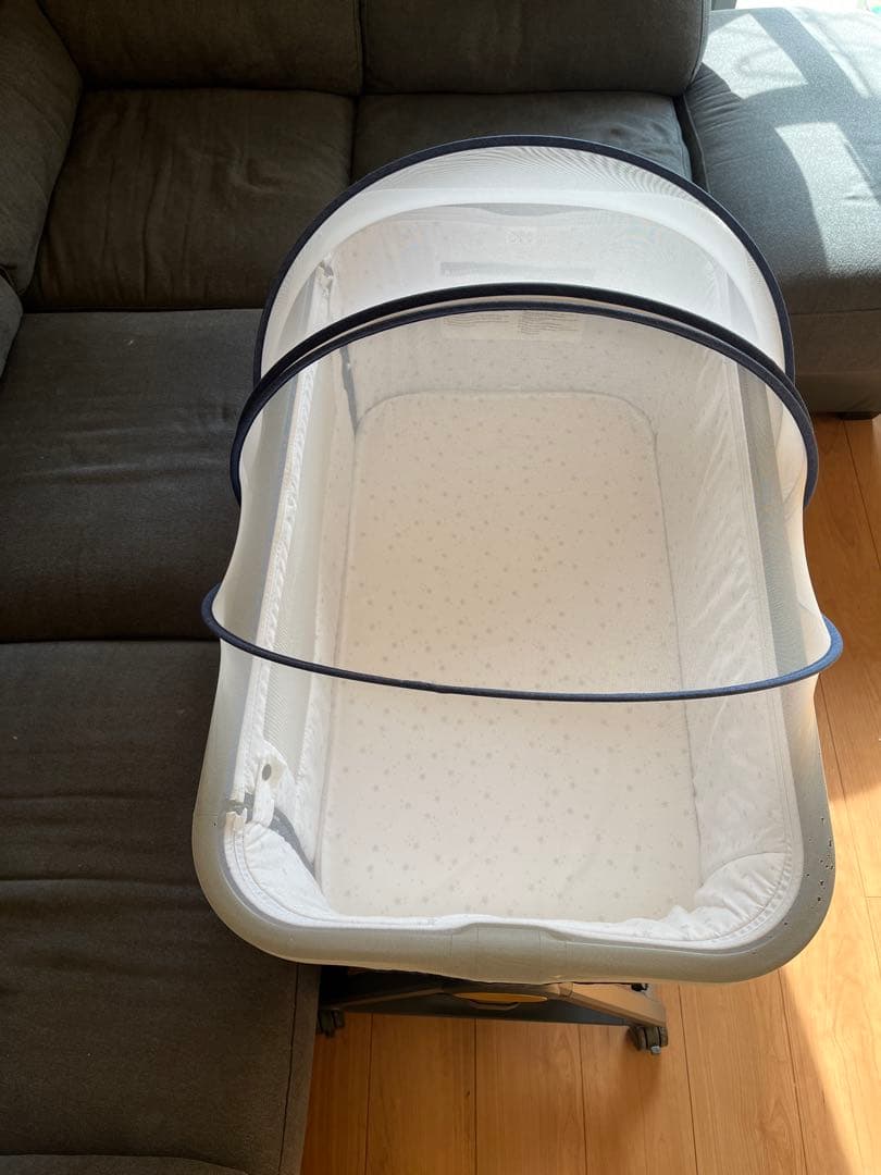 HZDMJ ベビーベッド グレー 星柄マットレス