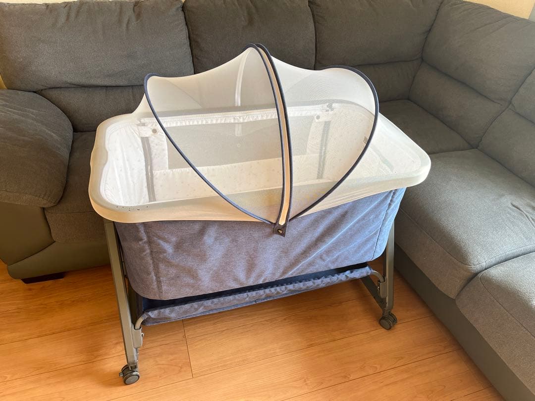 HZDMJ ベビーベッド グレー 星柄マットレス