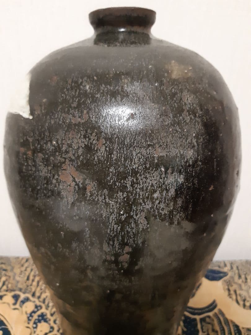 梅瓶 黒高麗 人参葉文 陶器 壺 朝鮮