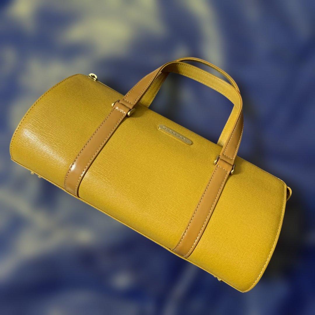 Burberryバーバリー/ノバチェック本革ドラムバッグ/ハンドバッグ/イエロー