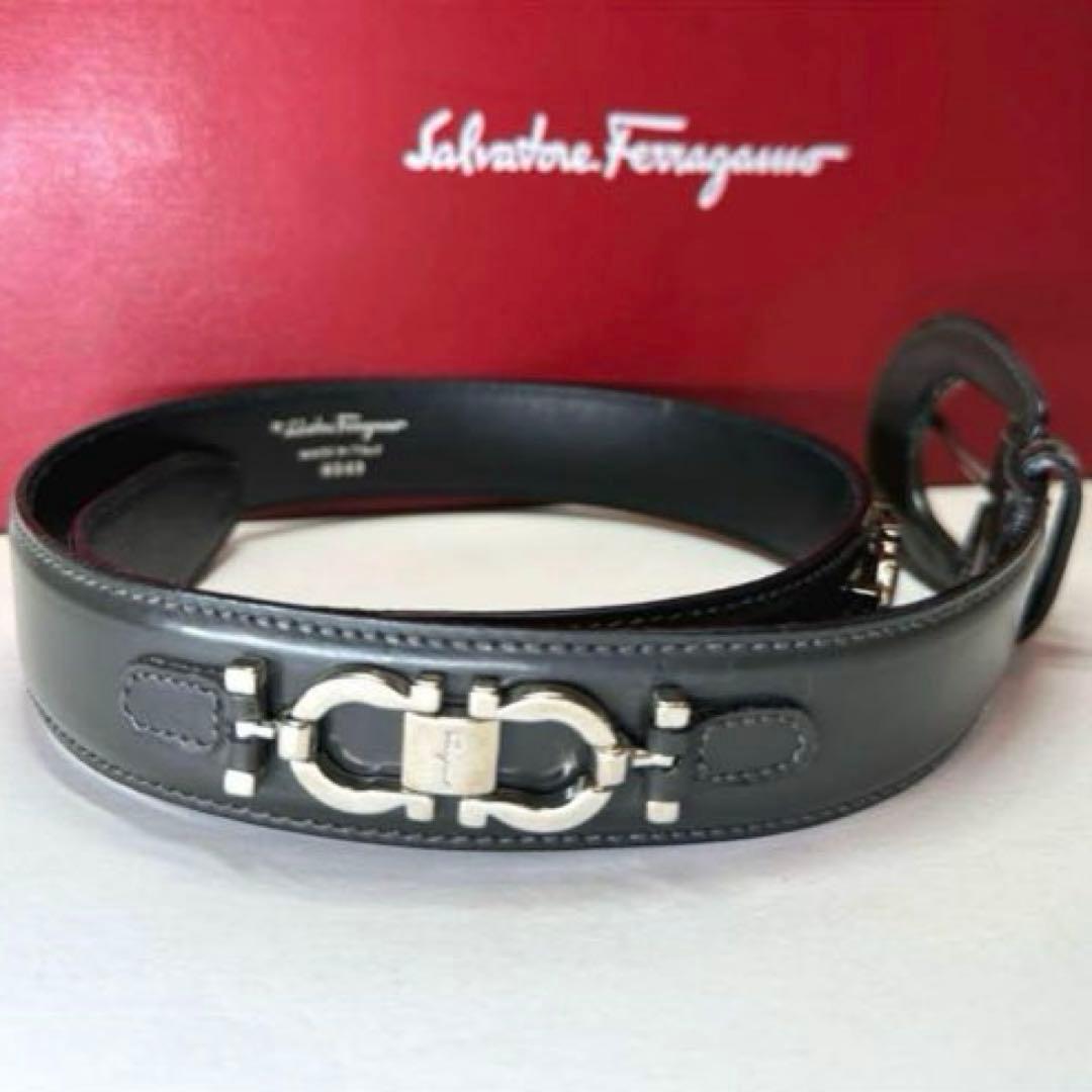 【サルバトーレフェラガモ】ダブルガンチーニ レザー ベルト シルバー金具　正規品