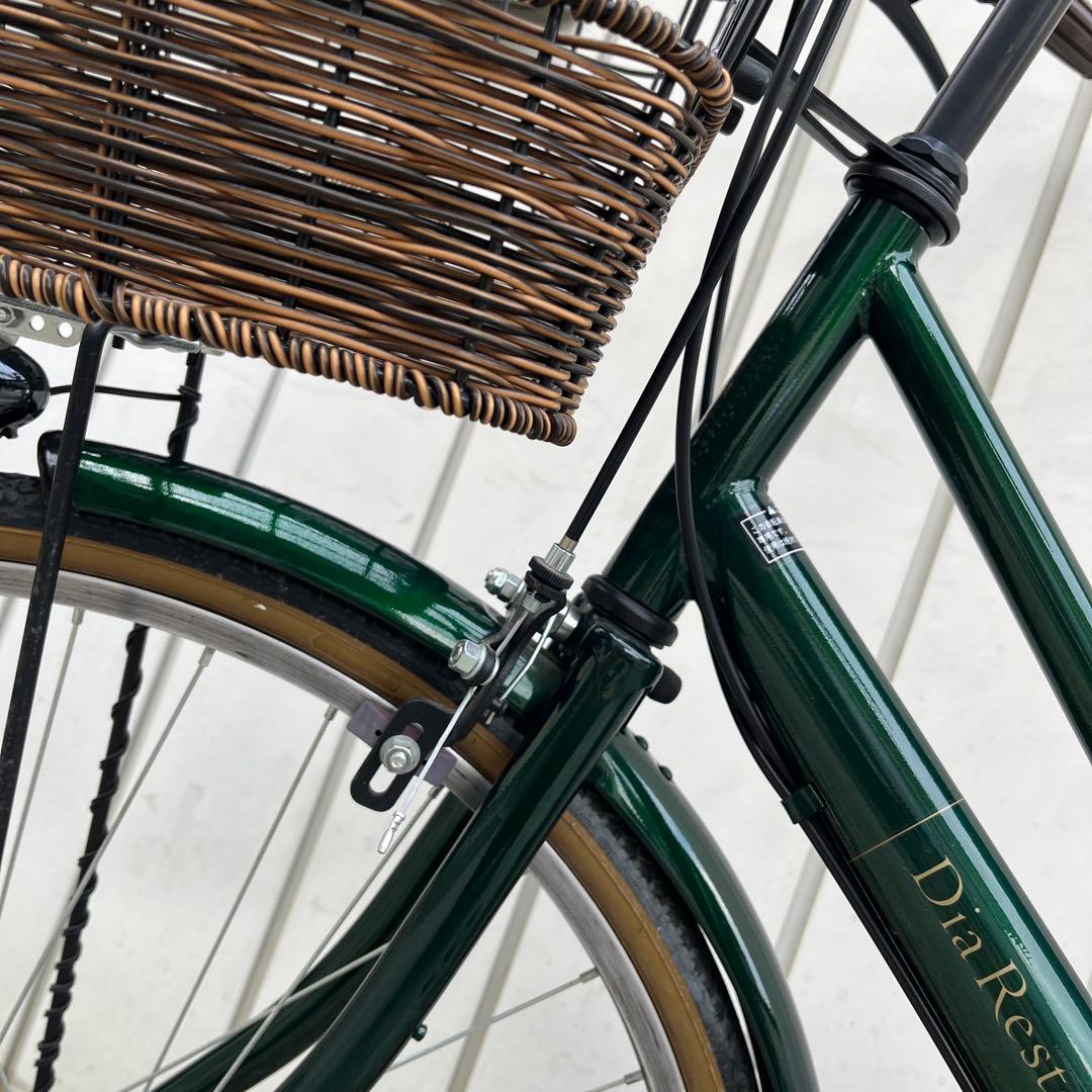 【要メンテナンス】 26インチ自転車 フォレストグリーン籐籠風おしゃれママチャリ