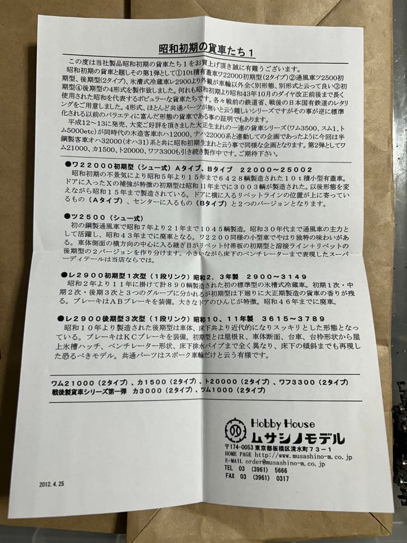 【テスト】ムサシノモデル 昭和初期の貨車たち3 鉄道省 レ2900初期型 16番