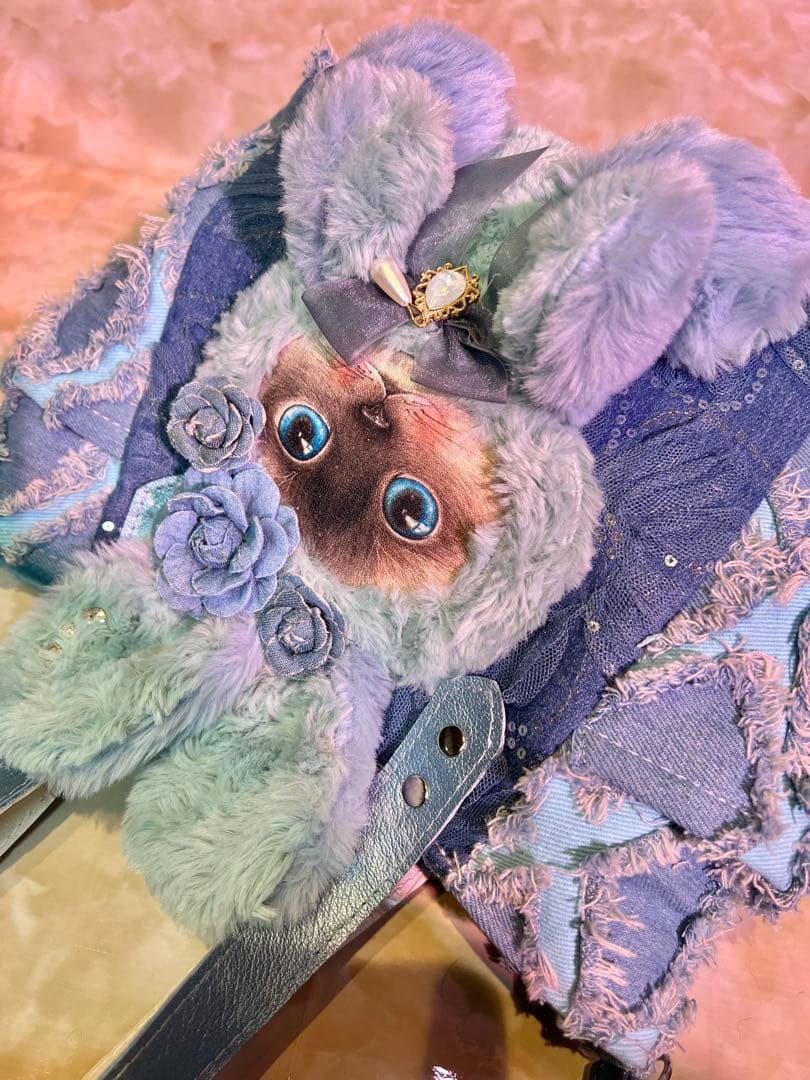 m*e様 コヤンイサムチョン　サイドポケットデニムバッグ　　　 本革持ち手　クラ