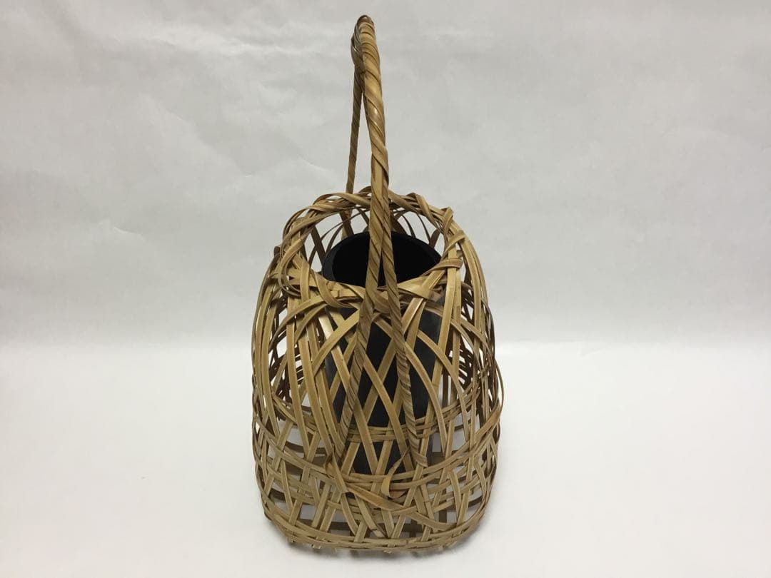 茶道具 古物品 竹花籠 綿摘篭 島田竹宝斉作 木箱入