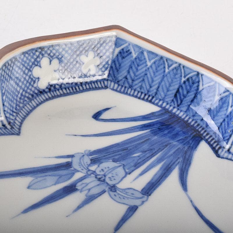 九谷焼　九谷寿楽窯　嶋田寿楽作　染付　菖蒲文　盛皿　共箱　V　R9055