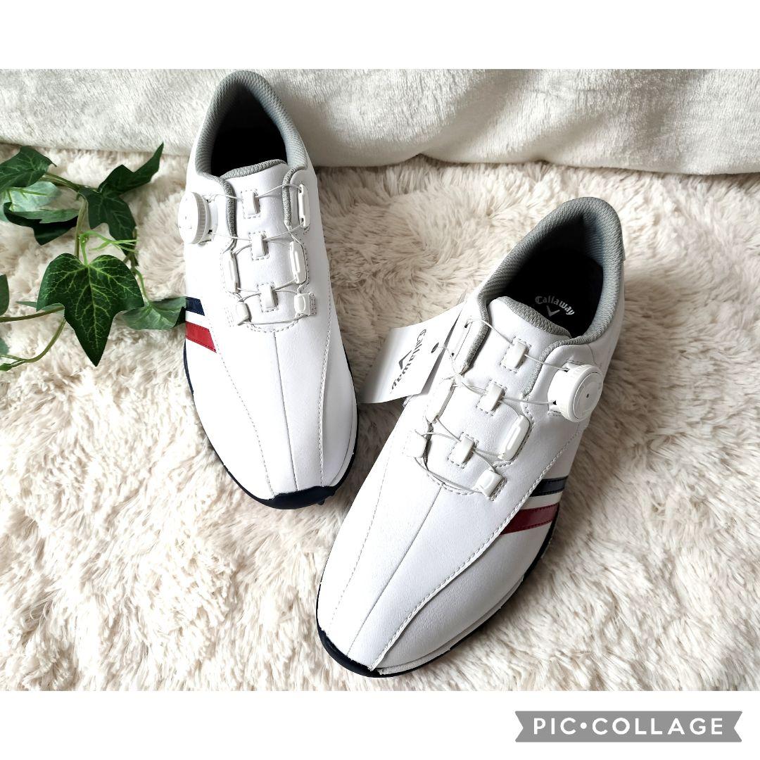 【新品】キャロウェイ ゴルフスパイク BOA ダイアル式レザー 24cm　白紺