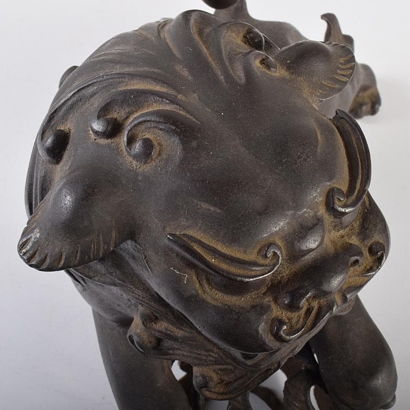 中国　古銅宣徳銅　玉乗り獅子　置物　重さ約5.28㎏　G　R7655B