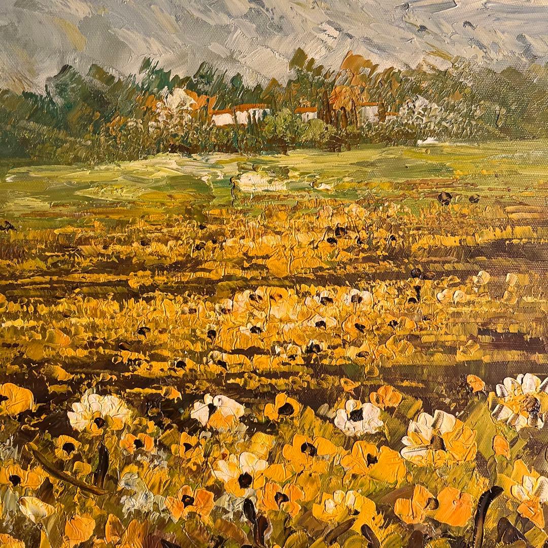 ★大型絵画★ 手書き油絵 ３枚組 朝日と山河 額付 額付き 絵画 油彩画