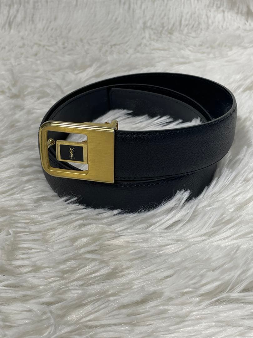 イヴサンローラン YSL レザーベルト 本革　箱付き　ロゴバックル ブラック