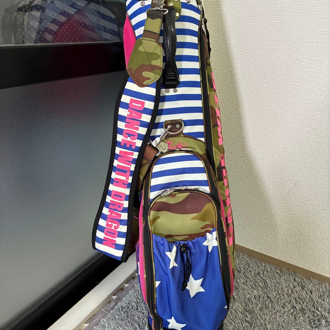 ダンスウィズドラゴン キャディバッグ スタンド式 4分割 軽量モデル 迷彩 星柄