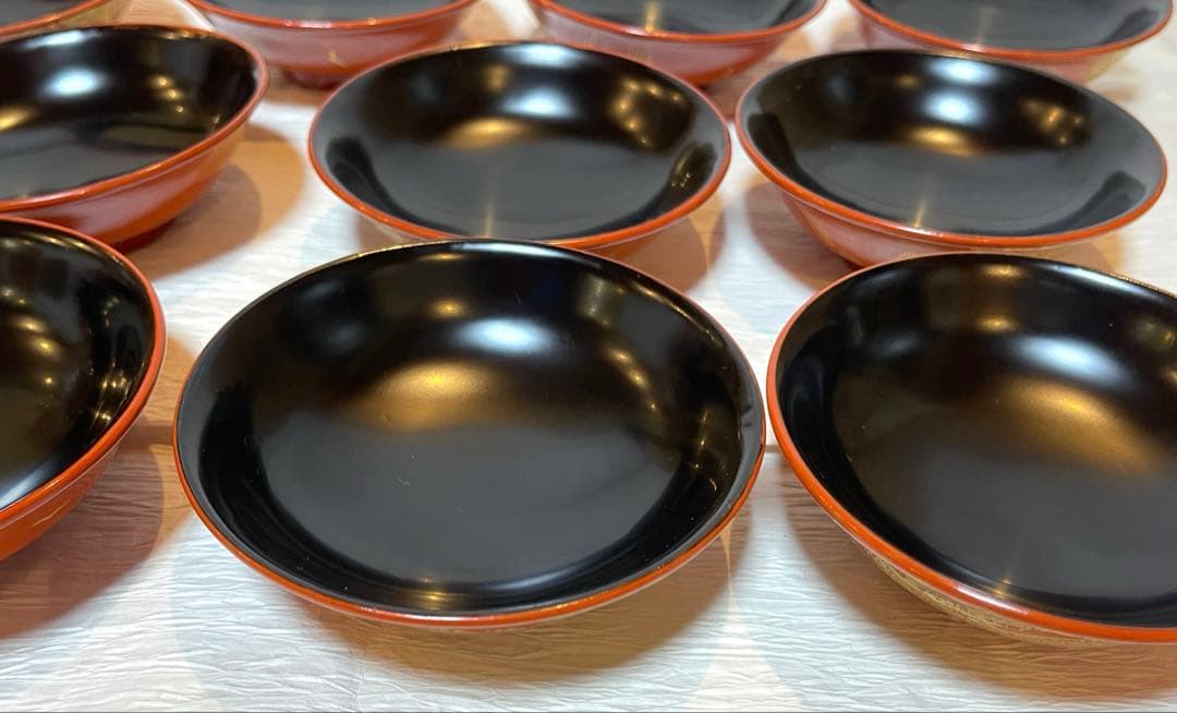 時代　漆器 吸物椀 10個セット 赤色 金蒔絵173