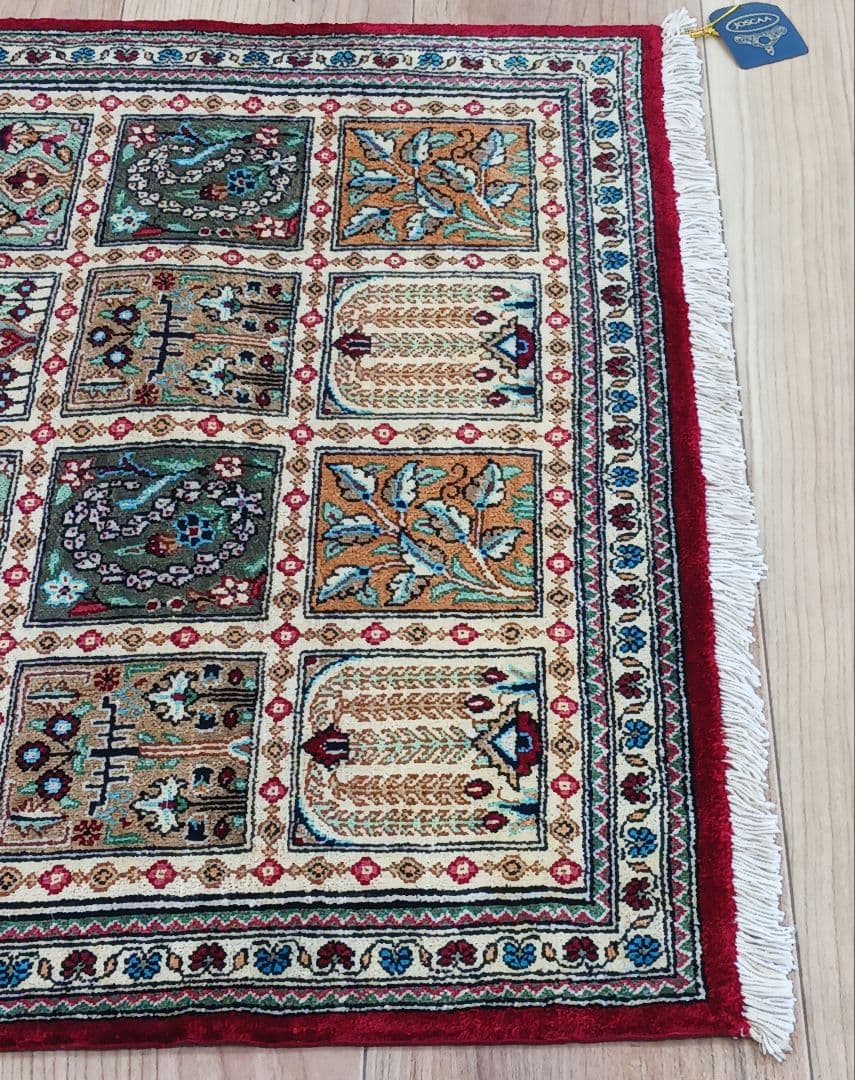 Y2622 ペルシャ絨毯 クム シルク100% 手織り72万ノット ヘシティ