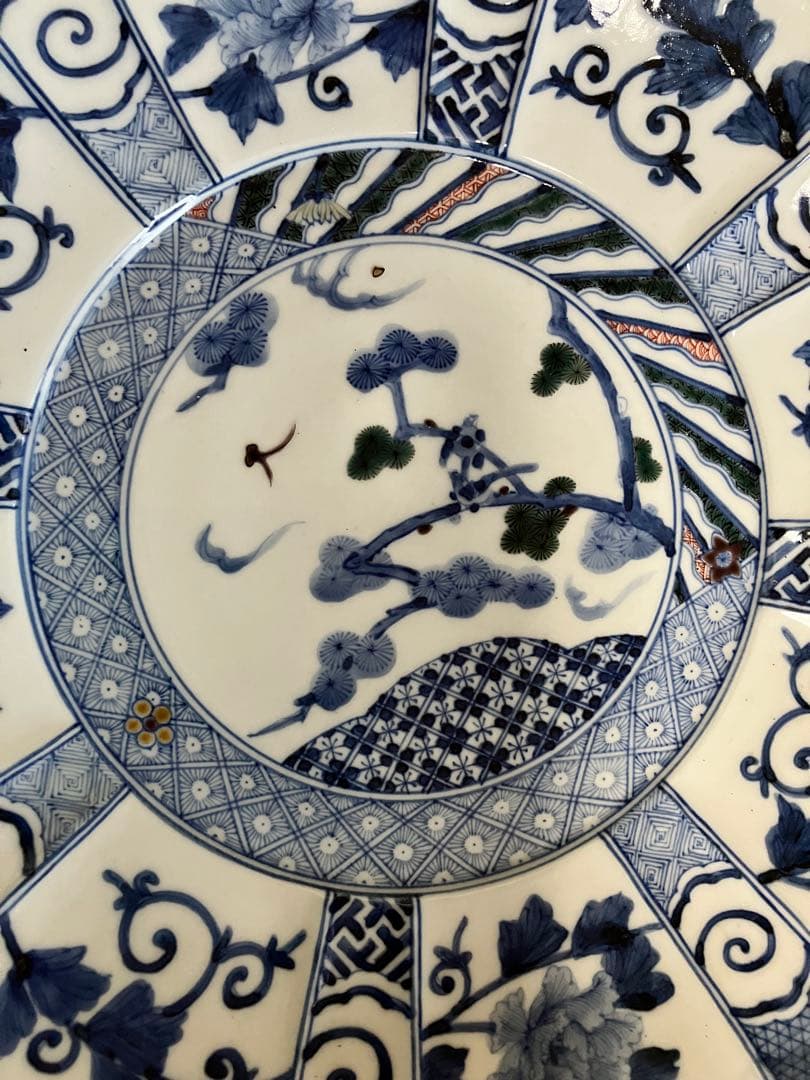 九谷焼⭐︎山本長左作⭐︎染付 松に鳥　盛皿30cm