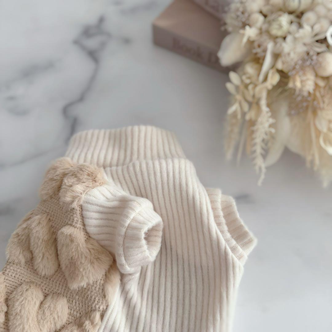 ハンドメイド犬服ꕤDMSサイズꕤタートルネックワンピース♡シャギーリブニット♡