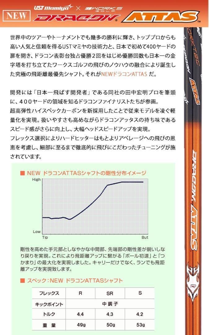 新品半額以下の最安値★ ドラコン日本一406Yの激飛びシャフト ドラコンアッタス