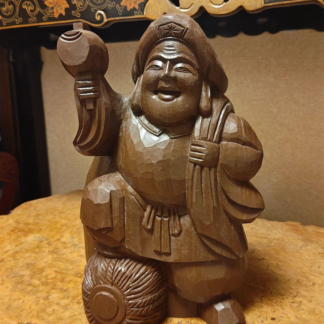 希少時代木彫　クスノキ一刀彫大黒天像36cm 香木骨董縁起飾品美術品骨董品茶道具