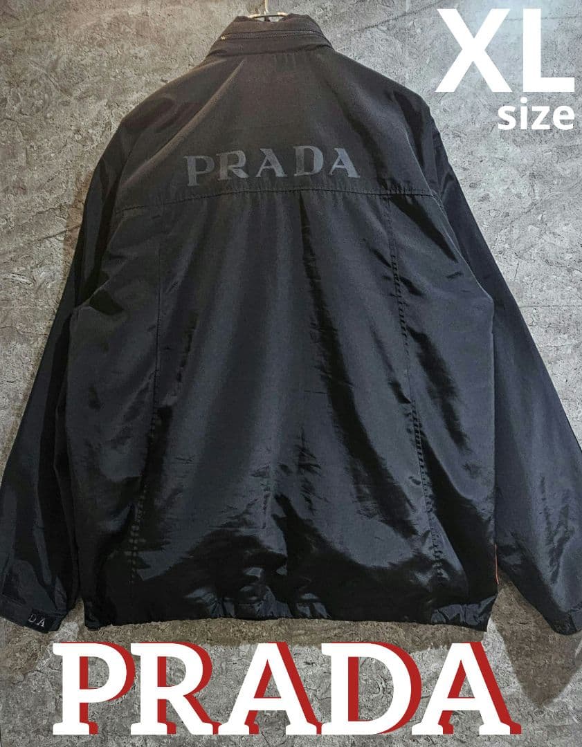 【 PRADA 】 プラダ バックプリント ロゴ ナイロンジャケット パーカー付