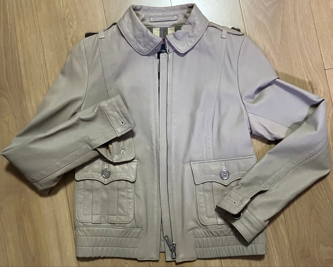 バーバリーロンドン　羊革 ラムレザージャケット グレージュ38