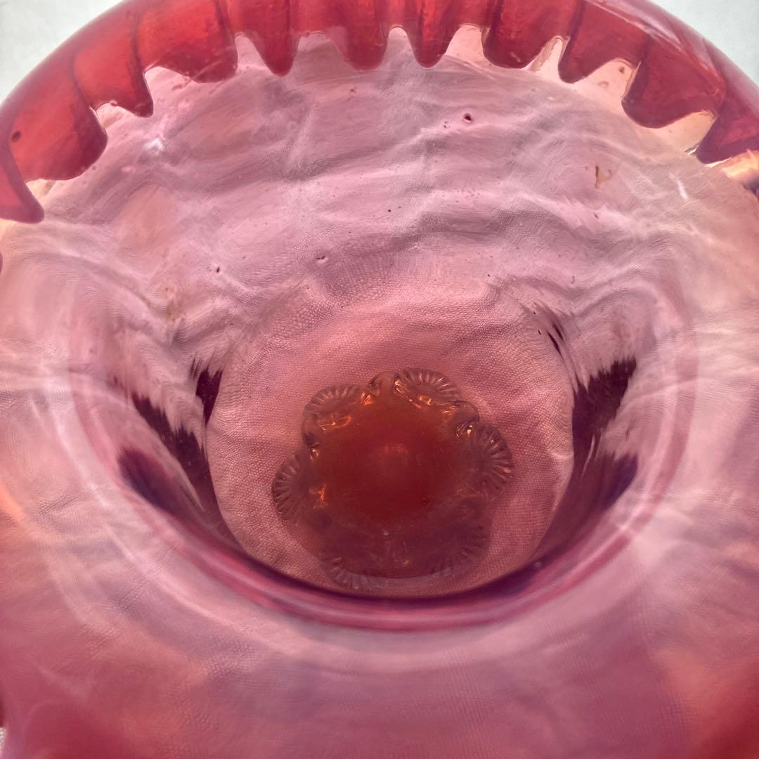 イギリス　レア品ヴィクトリアンアンティークウランバセリン　クランベリーコンポート