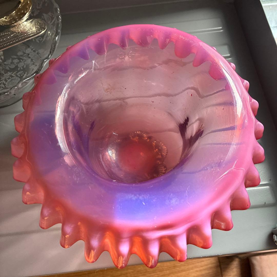 イギリス　レア品ヴィクトリアンアンティークウランバセリン　クランベリーコンポート