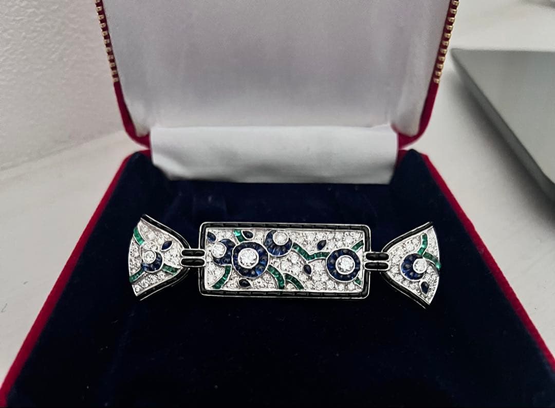 Vintage K18 WGダイヤモンド ブローチ Brooch 約19g