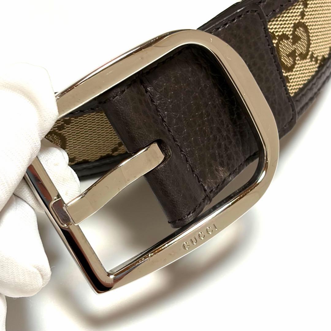 GUCCI ベルト GGキャンバス レザー ブラウン シルバー 美品