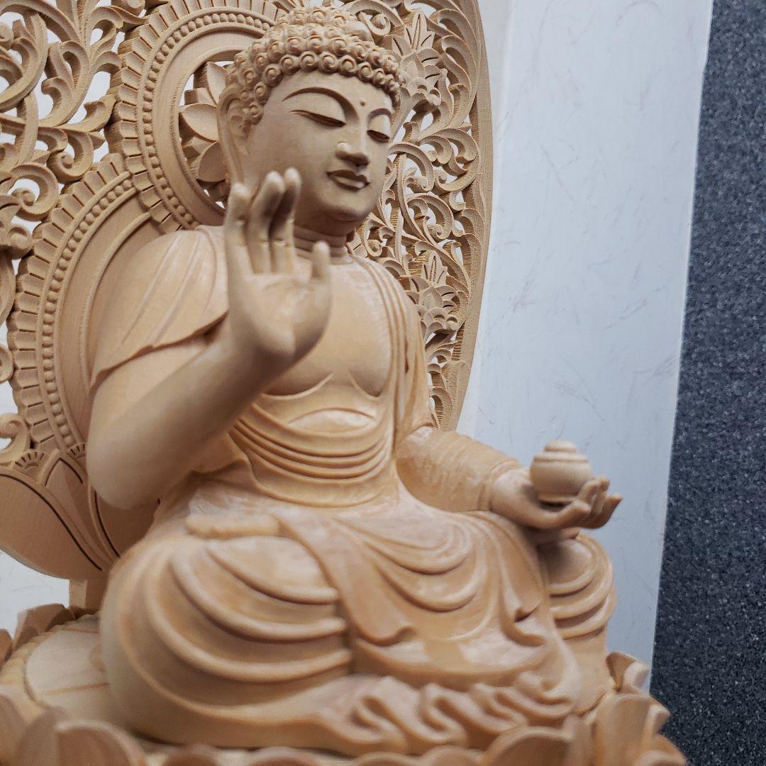 Ｂフライデー蔵出し特価仏像★ヒバ材 薬師如来坐像4.5寸★お薬師様総高さ50cm