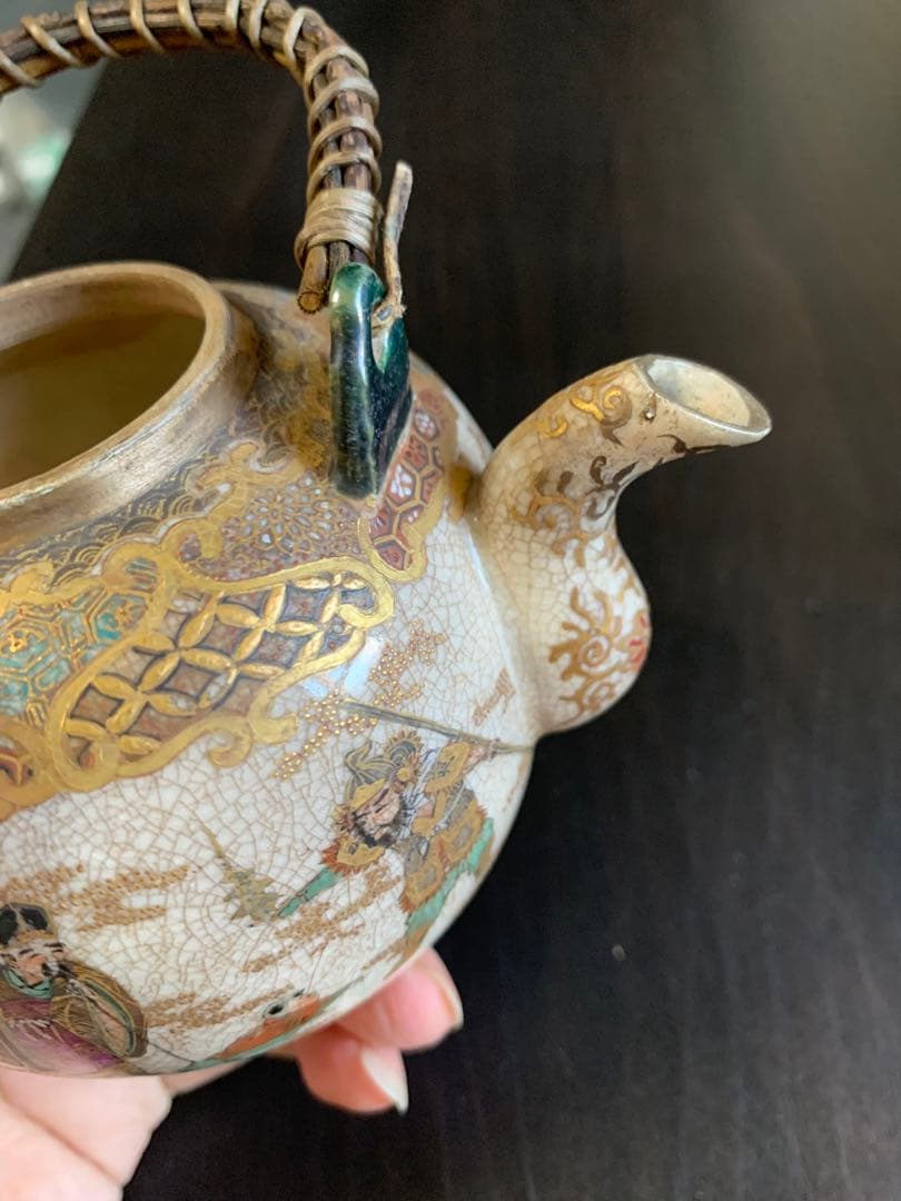 明治時代 薩摩焼 細密細工 古美術品 煎茶道具 急須 茶道具 七福神