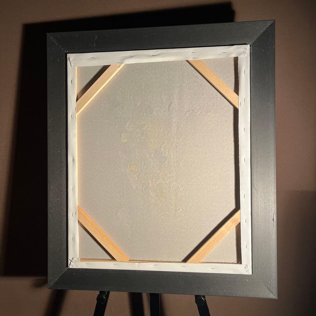 手書き油絵 七色キリン 額付 肉筆絵画 インテリア 油彩画