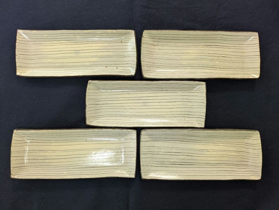 人間国宝【松井康成】練り上げ長皿5枚組