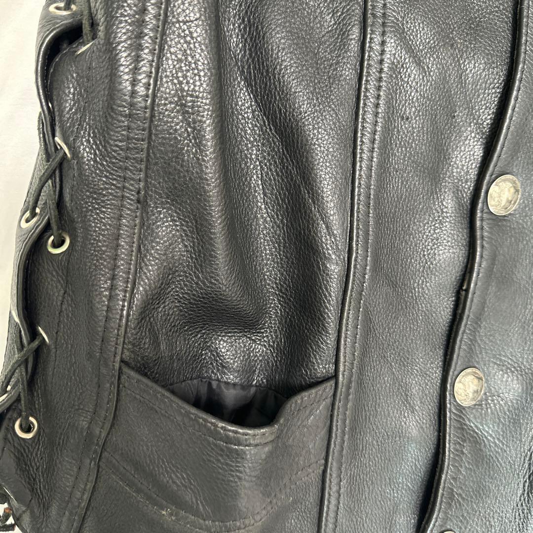 ヴィンテージ　L レザー 本革 サイドレースアップ ブラック レザーベスト