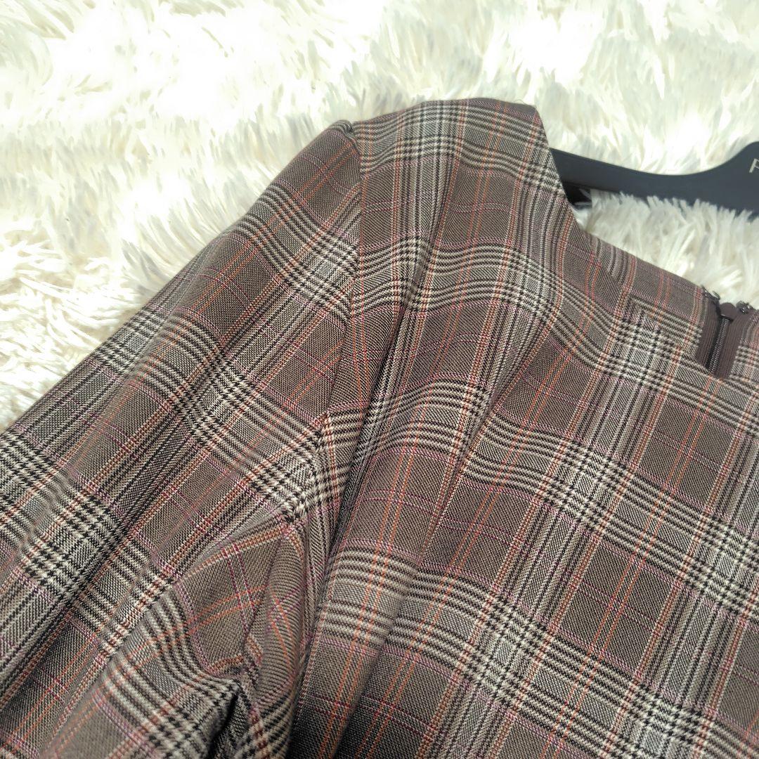 【美品♡希少46】ローズティアラ　チェック&刺繍パール　リボンフレアワンピース