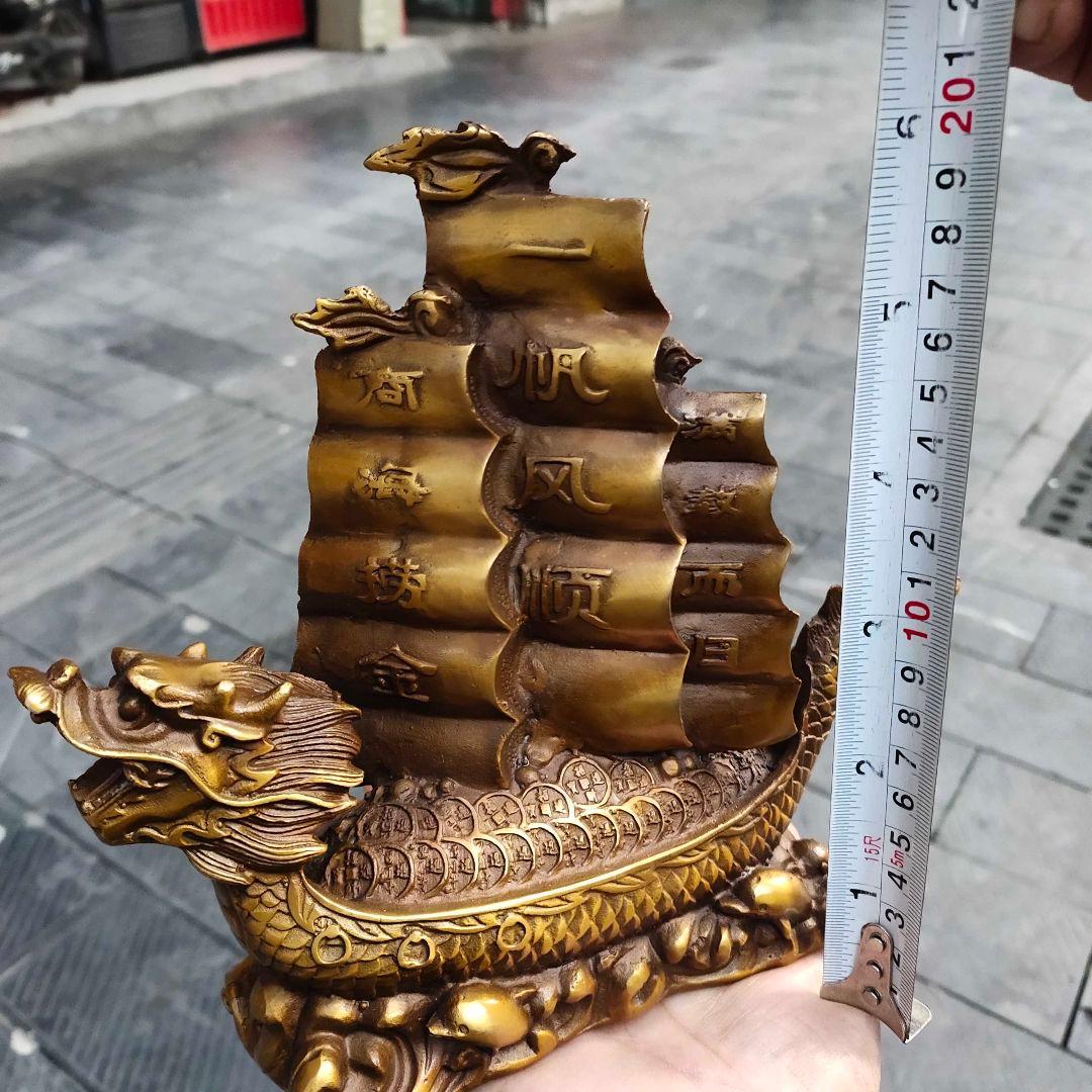 銅器 順風満帆 龍頭帆船 置物 書道具 文房具 装飾品 現代工芸品 美術品