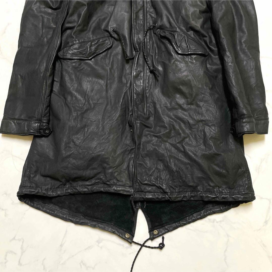 シシ レザーモッズコート 洗えるレザー SAGAFUR フード フィッシュテール