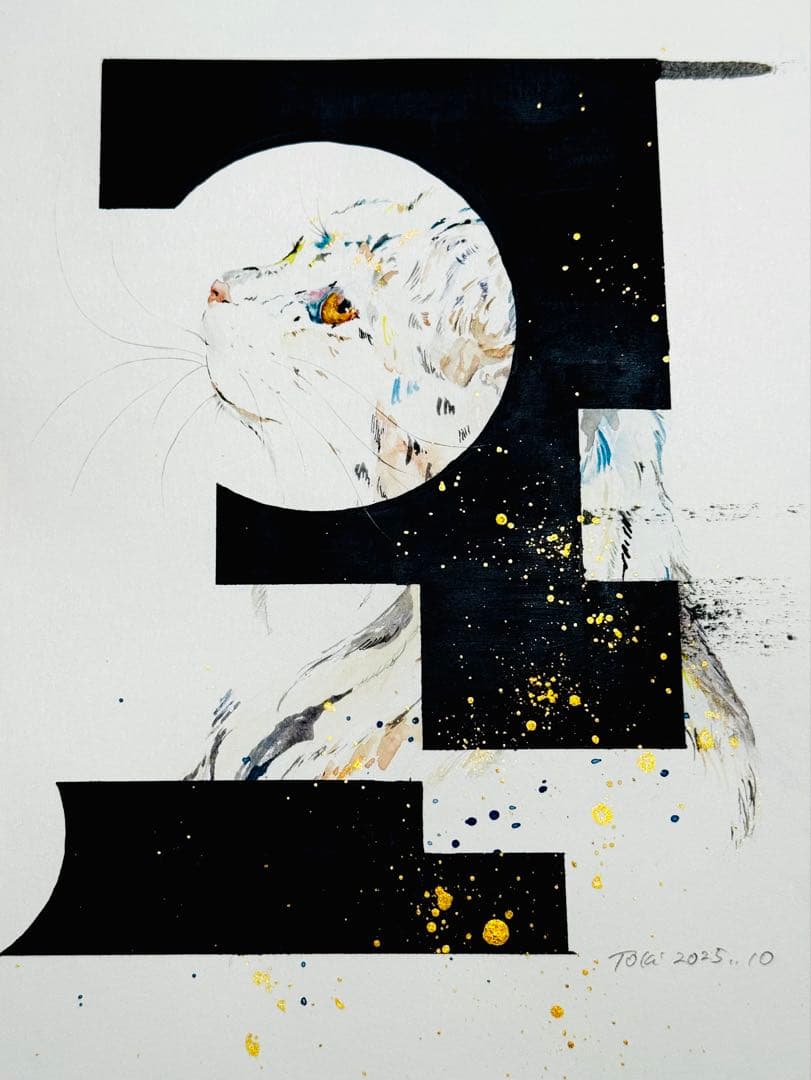 猫 鍵穴 原画 額装済